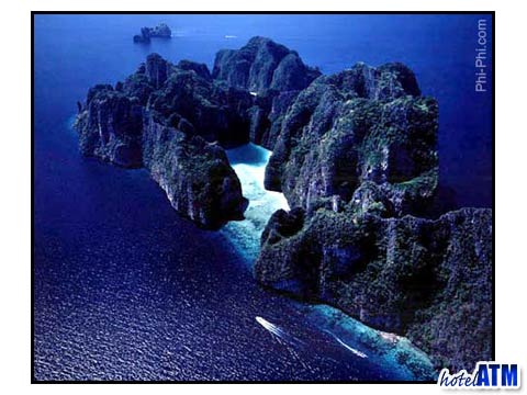 Phi Phi Ley Island with Pi Ley Bay aerial view