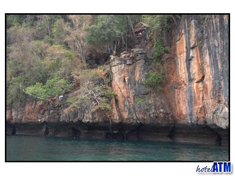 Vertical limestone cliffs for jumping at the Phi Phi Islands