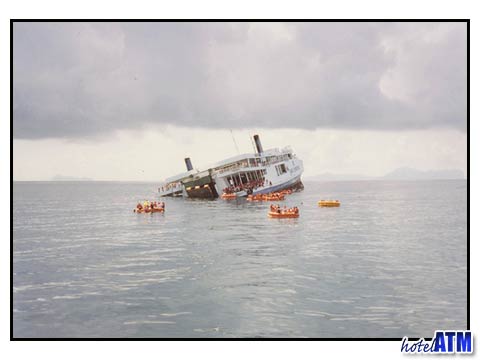 Heavy listing King Cruiser ferry near Phi Phi Island