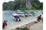 Speed Boats anchored on the beach of Phi Phi