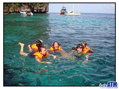 Snorkeling tour group at Phi Phi Ley Island