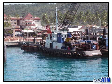 Construction crane mounted on a ship at Phi Phi Island