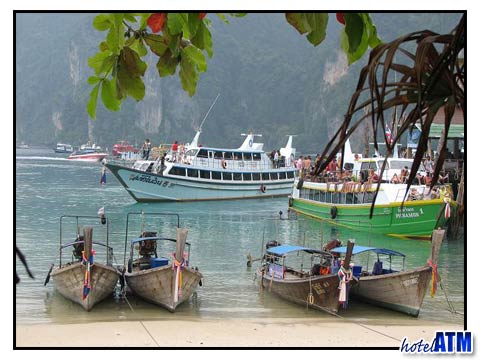 Phi Phi ferry boats at the ferry pier in Tonsai Bay